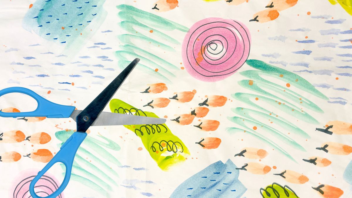 Watercolor painted images with a pair of scissors