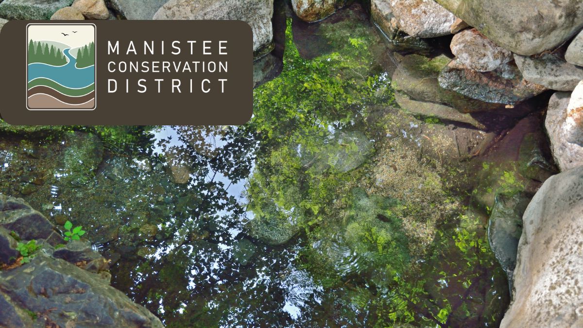 Manistee Conservation District Logo over a stream