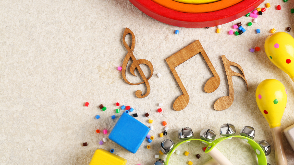 wooden instrument shapes, maracas, tambourine