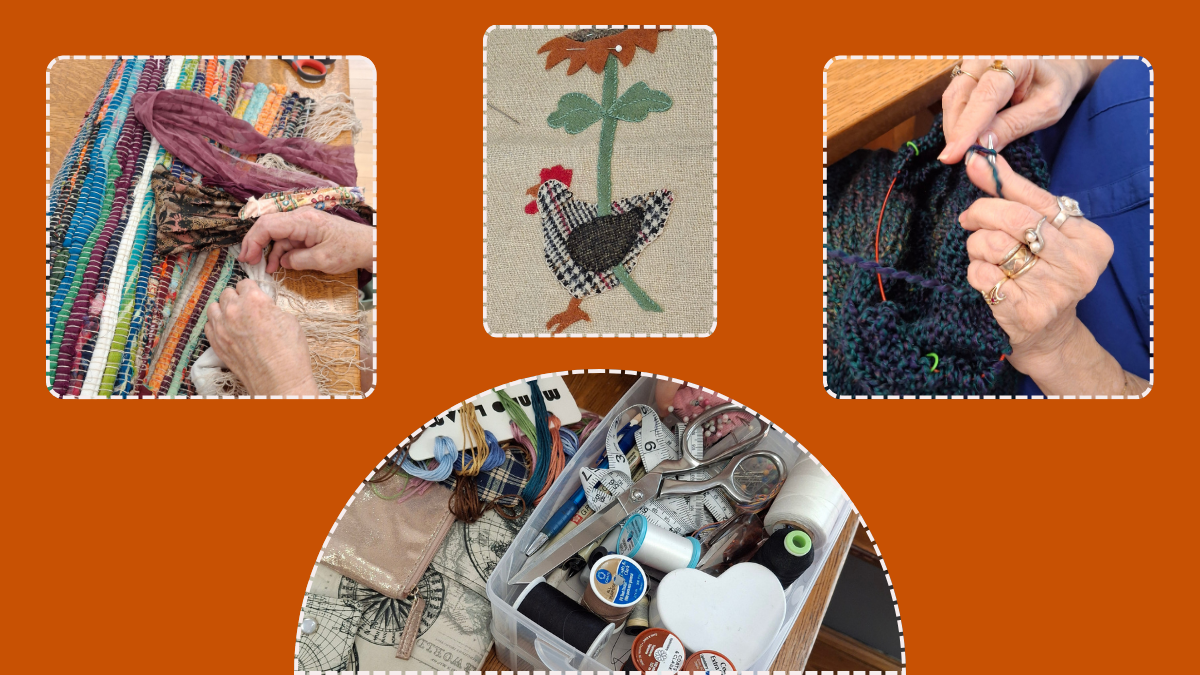 4 photo collage of fiber art examples